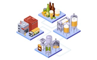 Brewery Beer Production Isometric 2 Vector Illustration Concept
