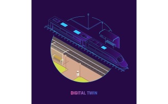 Digital Twin Technology Isometric 5 Vector Illustration Concept