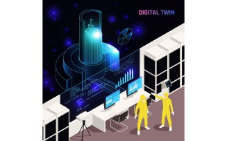 Digital Twin Technology Isometric 6 Vector Illustration Concept