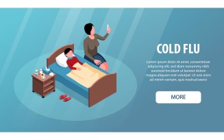 Isometric Cold Flu Horizontal Banner Vector Illustration Concept