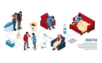 Isometric Cold Flu Infographics Vector Illustration Concept