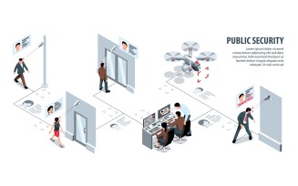 Isometric Public Security Infographics Vector Illustration Concept