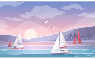 Yachting Cartoon Set Vector Illustration Concept
