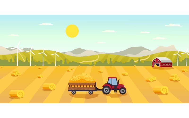 Bales Hay Countryside Landscape Vector Illustration Concept