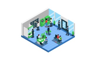 Bank Branch Isometric Composition Vector Illustration Concept