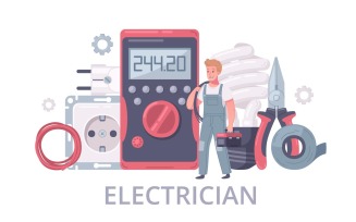 Electrician Cartoon Composition 3 Vector Illustration Concept