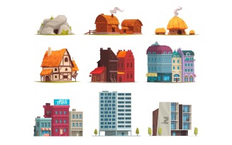 House Architecture Evolution Set Vector Illustration Concept