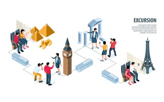 Isometric Excursion Tourists Guide Infographics Vector Illustration Concept