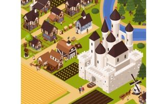 Medieval Compoisiton Isometric 11 Vector Illustration Concept