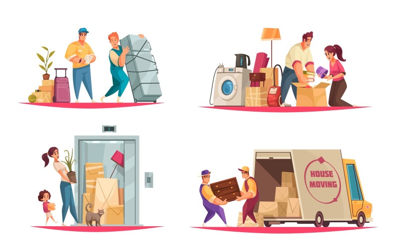 Moving New House Compositions Vector Illustration Concept