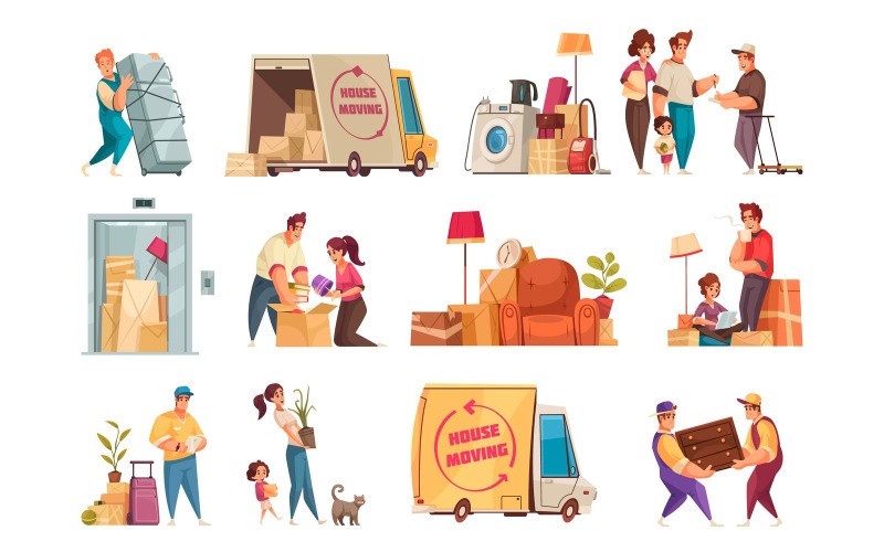 Moving New House Set Vector Illustration Concept