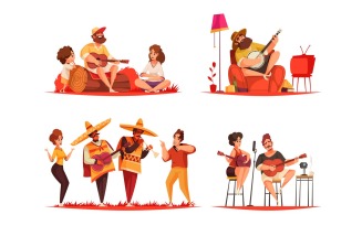 People Playing Guitar Compositions Vector Illustration Concept