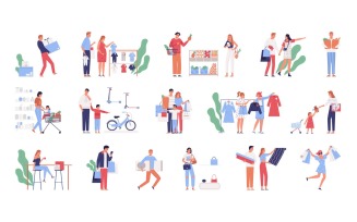 Shopping People Set Vector Illustration Concept