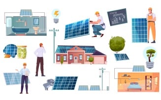 Solar Energy Set Flat Vector Illustration Concept