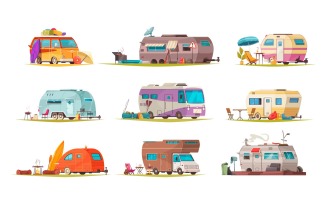 Trailer Park Camp Set Vector Illustration Concept