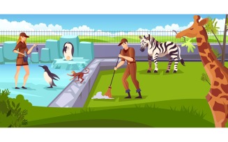 Zoo Animals Workers Vector Illustration Concept