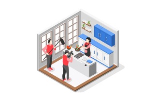 Cooking Show Isometric Composition 3 Vector Illustration Concept