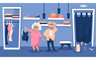 Elderly People Shopping Vector Illustration Concept