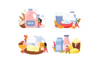 Milk Usage Flat Composition 2 Vector Illustration Concept