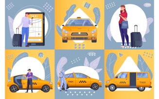 Taxi Composition Set Flat Vector Illustration Concept