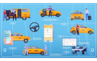 Taxi Flowchart Flat Vector Illustration Concept