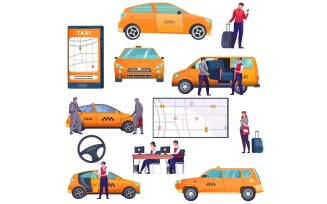 Taxi Set Flat Vector Illustration Concept