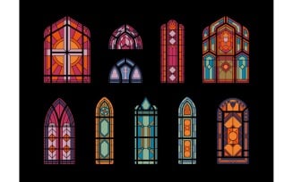 Cathedral Windows Mosaic Set Vector Illustration Concept