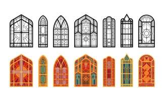 Cathedral Windows Set Vector Illustration Concept