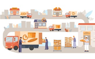 Delivery Bakery Factory Flat Vector Illustration Concept