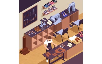 Footwear Factory Shoes Production Isometric 6 Vector Illustration Concept