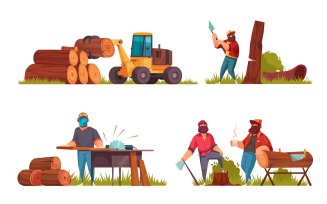 Lumberjack Compositions Vector Illustration Concept