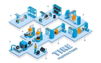 Tire Production Service Isometric 7 Vector Illustration Concept