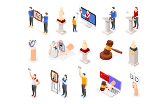 Auction Isometric Icons Vector Illustration Concept