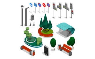 City Constructor Elements Isometric Set Vector Illustration Concept