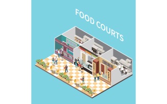 Food Court Isometric 5 Vector Illustration Concept