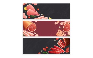 Meat Products Flat Banners Vector Illustration Concept