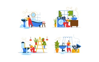Plumber Flat Composition 2 Vector Illustration Concept