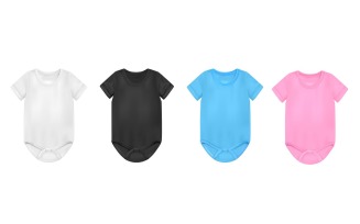 Realistic Baby Bodysuit Set Vector Illustration Concept