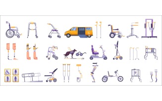 Disabled Devices Mobility Aids Medical Flat Set Vector Illustration Concept
