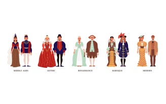Fashion History Costume Middle Age Modern Vector Illustration Concept