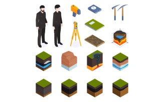 Isometric Geological Earth Exploration Structure Vector Illustration Concept