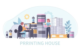 Printing House Ploygraphy Cartoon 3 Vector Illustration Concept