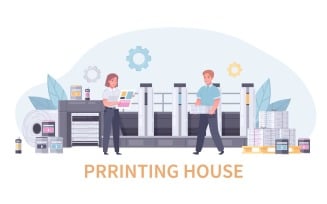 Printing House Ploygraphy Cartoon 5 Vector Illustration Concept