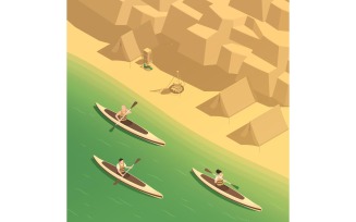 Rafting Canoeing Kayaking Isometric 8 Vector Illustration Concept