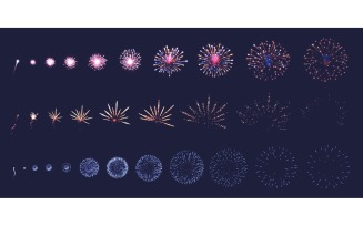 Realistic Fireworks Animation Set Vector Illustration Concept