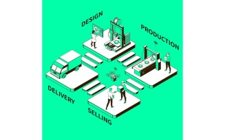 Smart Industry Monochrome Isometric Composition 1 Vector Illustration Concept