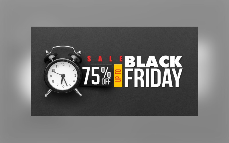 Black Friday Big Sale Banner 75% Discount with Black Color Background Design Template Product Mockup