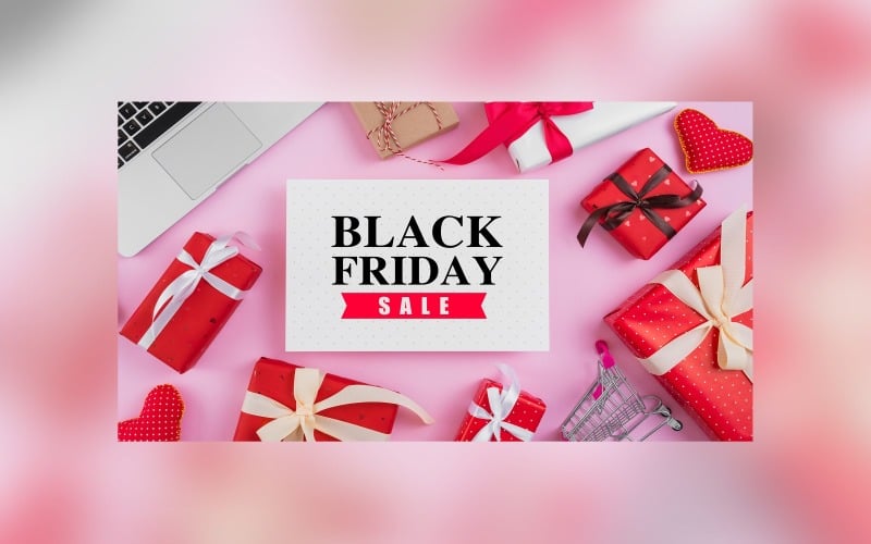 Black Friday Big Sale Banner Cart with Pink Color Background Template Product Mockup