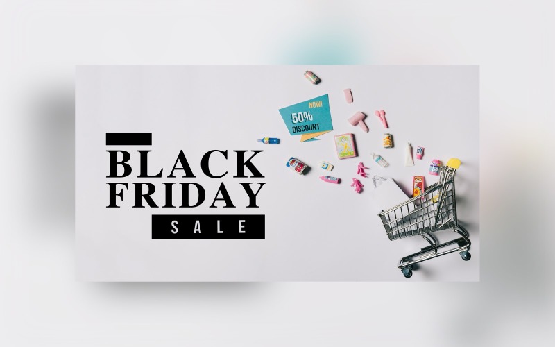Black Friday Big Sale Banner Hand bags and Cart with Gray Color Background Template Product Mockup