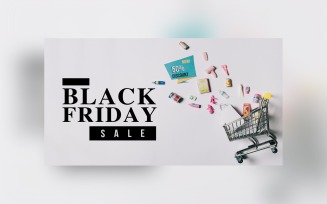 Black Friday Big Sale Banner Hand bags and Cart with Gray Color Background Template